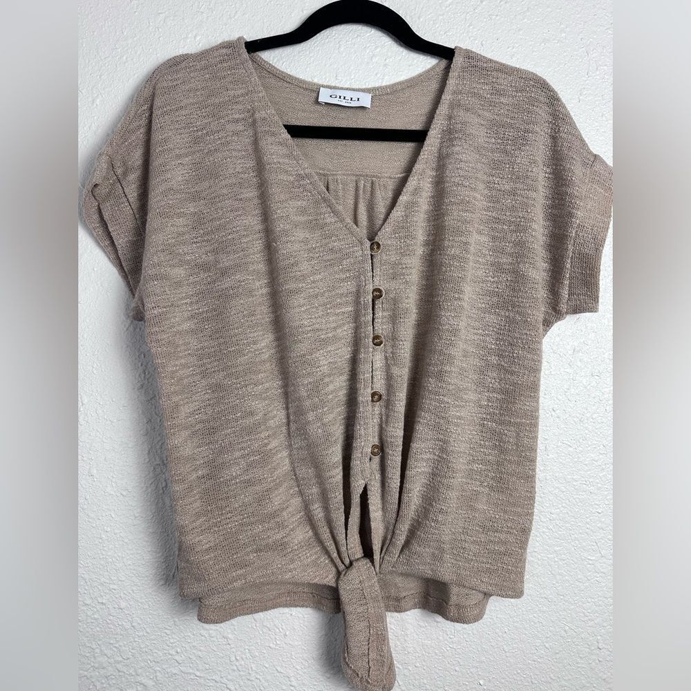 Gilli Tan Button Down Tie Knit Shirt Size Medium